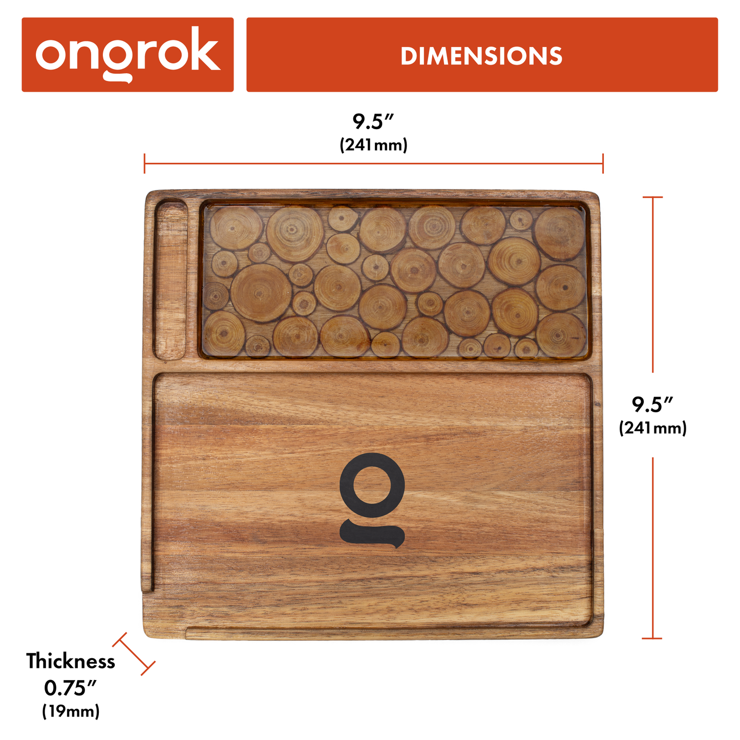 Ongrok Premium Natural Acacia Wood Tray | 9.5" x 9.5"