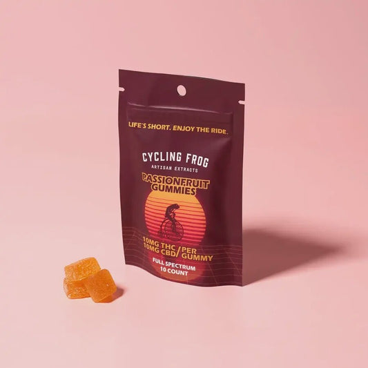 Cycling Frog: Passionfruit Gummies - 10mg THC + 10mg CBD