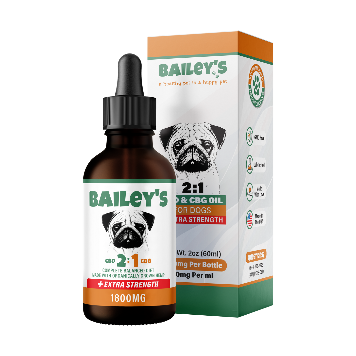 Bailey's Extra Strength 1800MG 2:1 CBD & CBG Oil For Dogs