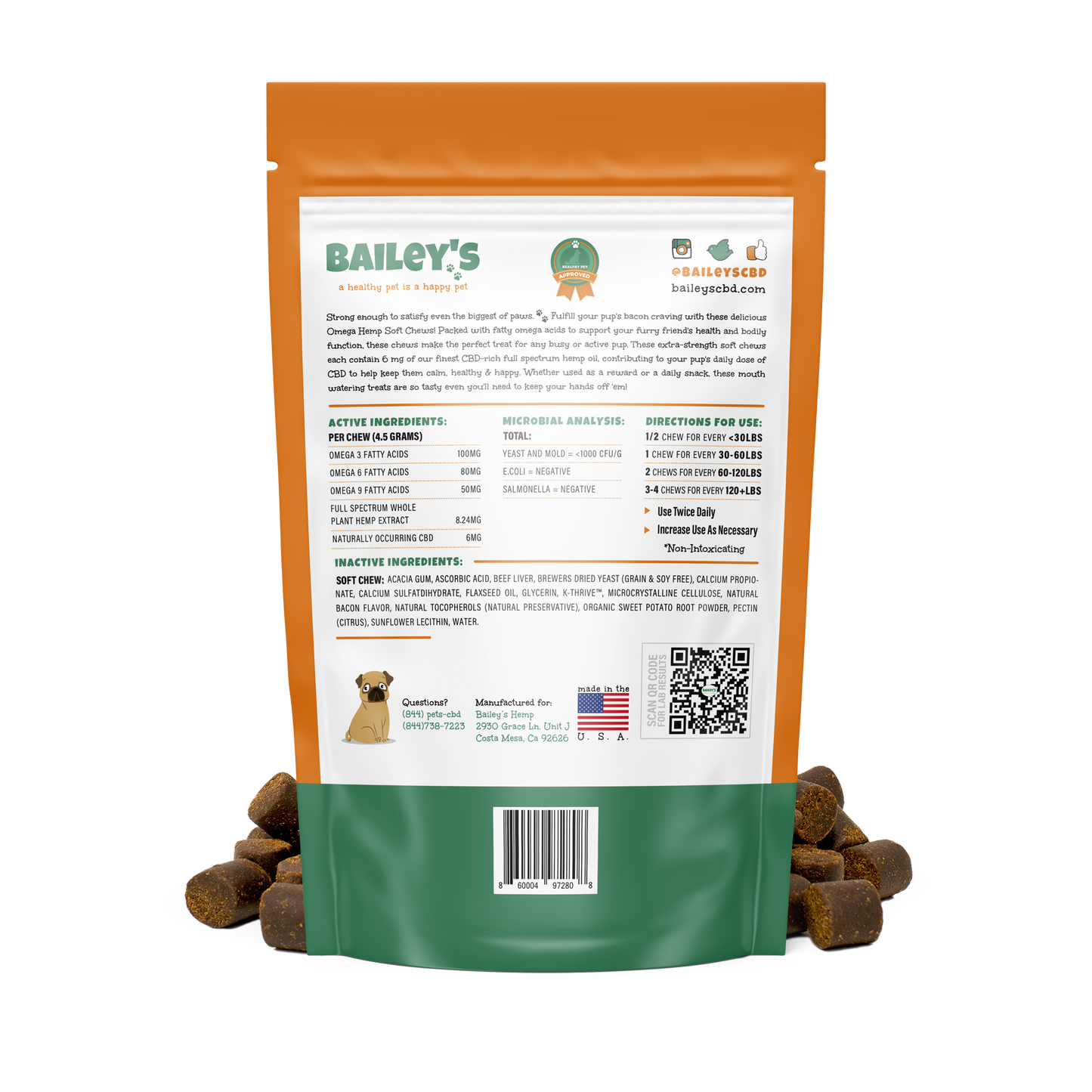 Bacon Flavored Omega Hemp CBD Soft Chews - Large Breed/Extra Strength