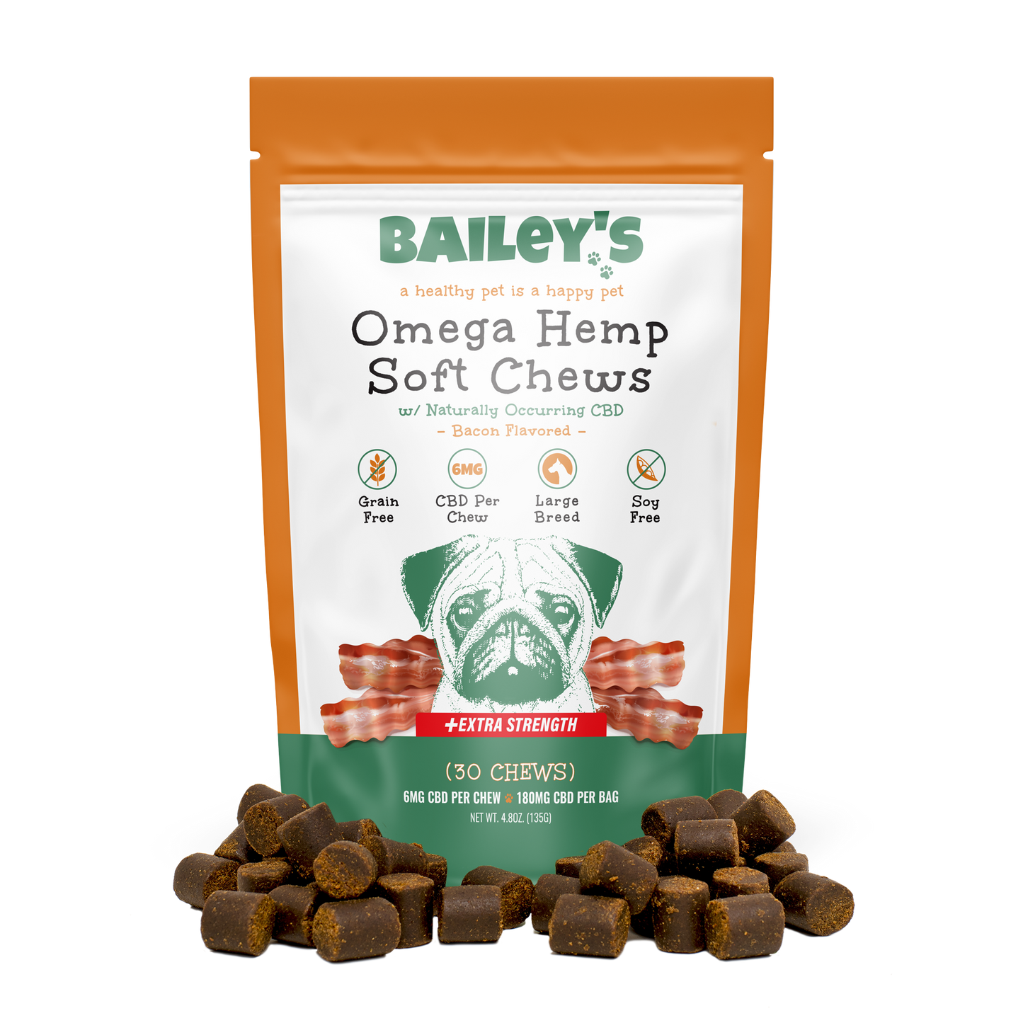 Bacon Flavored Omega Hemp CBD Soft Chews - Large Breed/Extra Strength