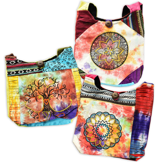 3PC - ThreadHeads Embroidered Tie-Dye Sling Bag - 8"x8"/Asst