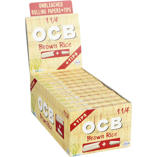 24PC DISPLAY - OCB Brown Rice Rolling Papers W/ Tips