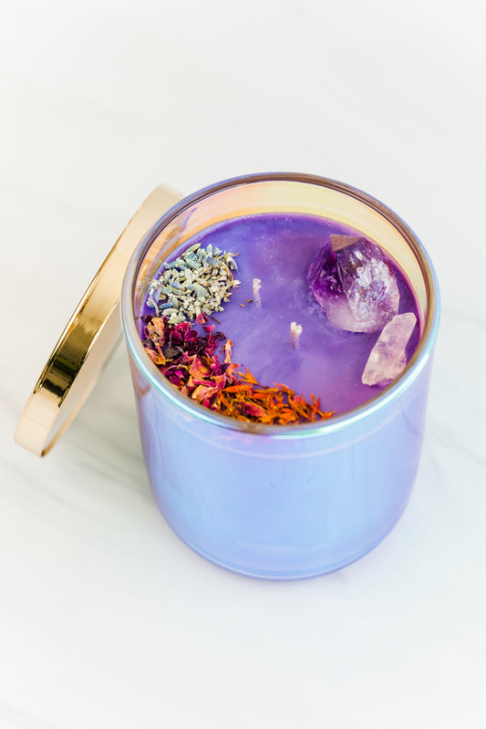 Vegan Soy Hemp-Infused Crystal Affirmation Candle | I AM (PURPLE)