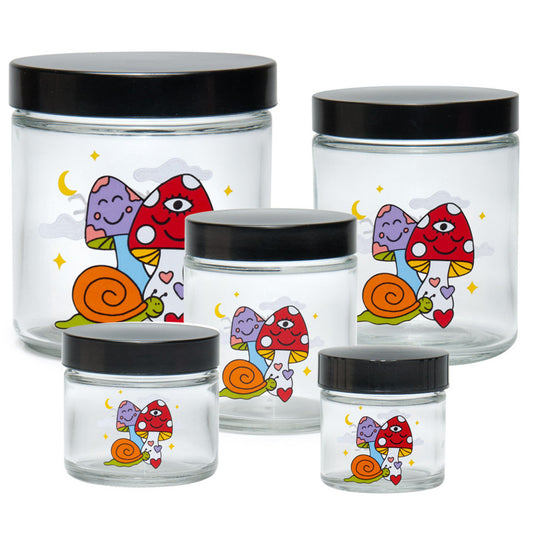 JR989 420 Science x Wokeface Clear Screw Top Jar - Woke Cosmic Mushroom