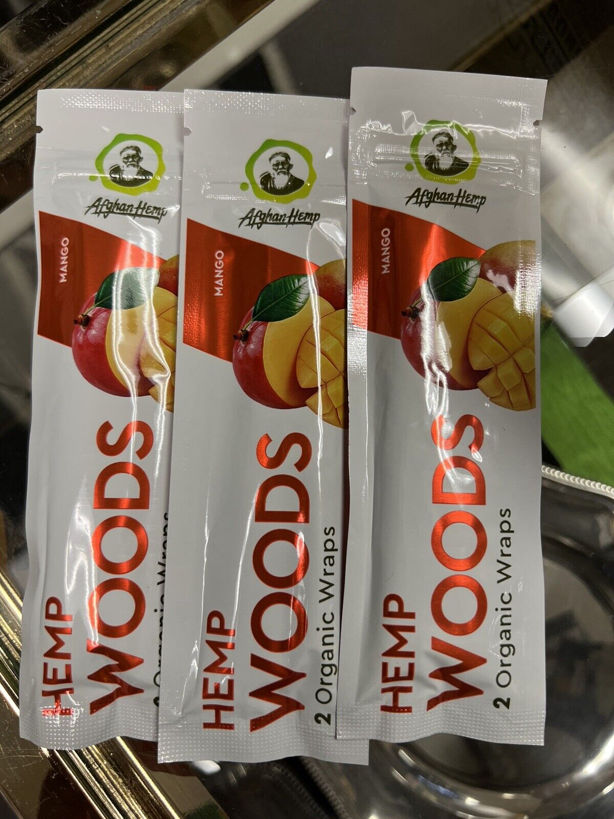 Afghan Hemp Woods Herbal Organic Natural 2 Mango Flavor Papers Wraps Per Pack (3 Count)