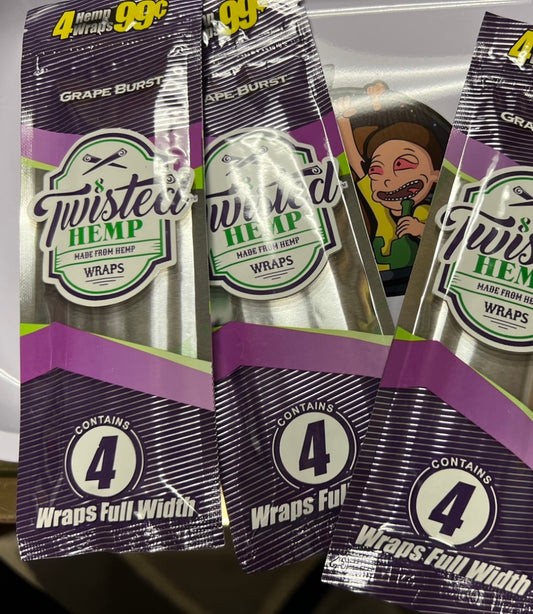 Twisted Hemp Organic Natural 4 Wraps Per Pack Grape Flavor (3 Count)