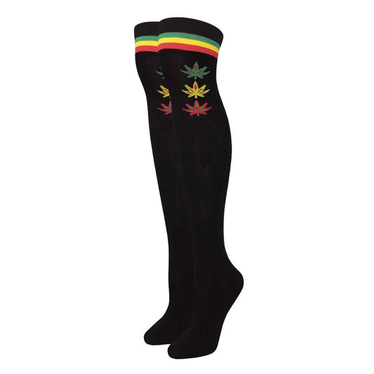 Julietta Three Rasta Leaves Over the Knee Socks