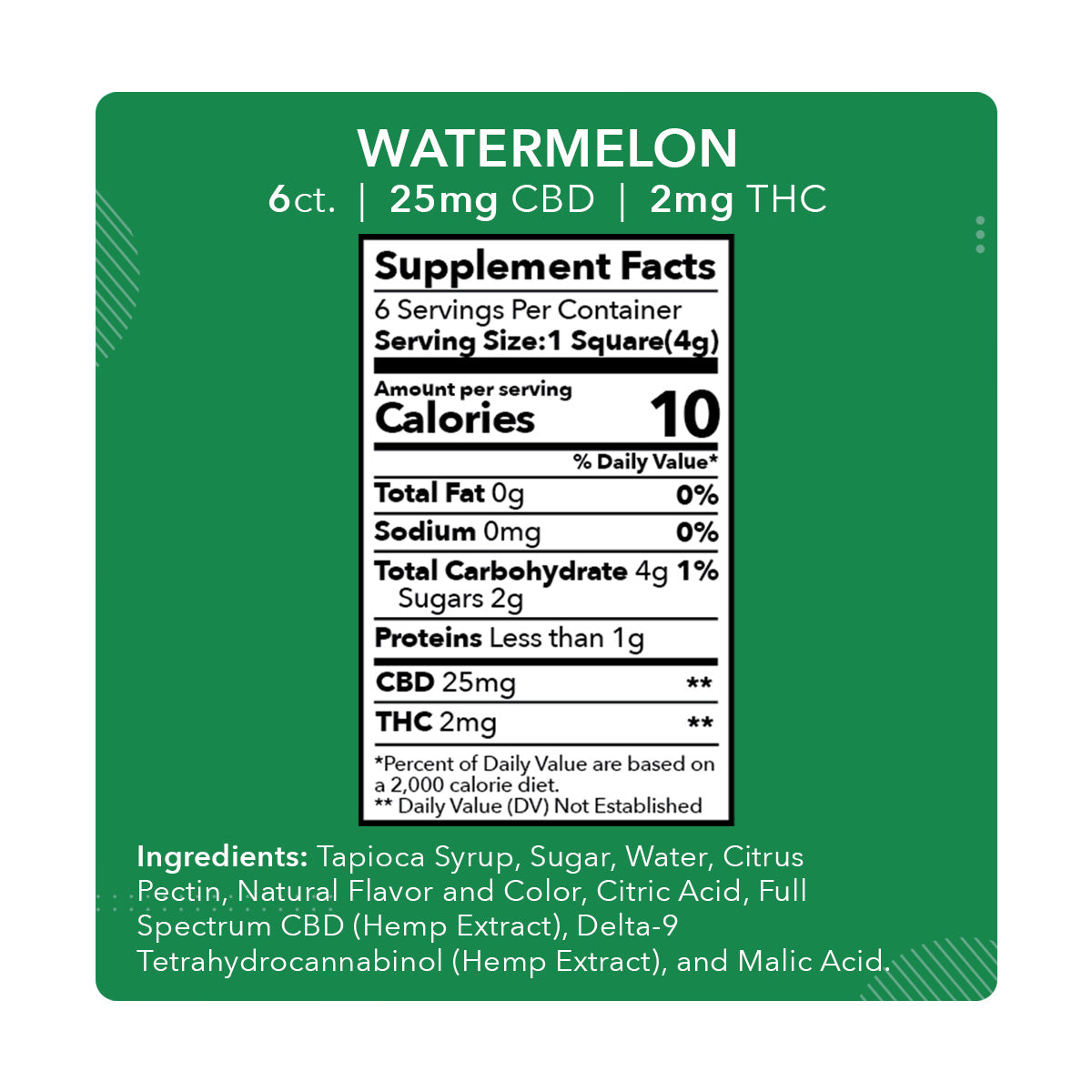 Watermelon - 25mg CBD / 2mg THC (6ct)