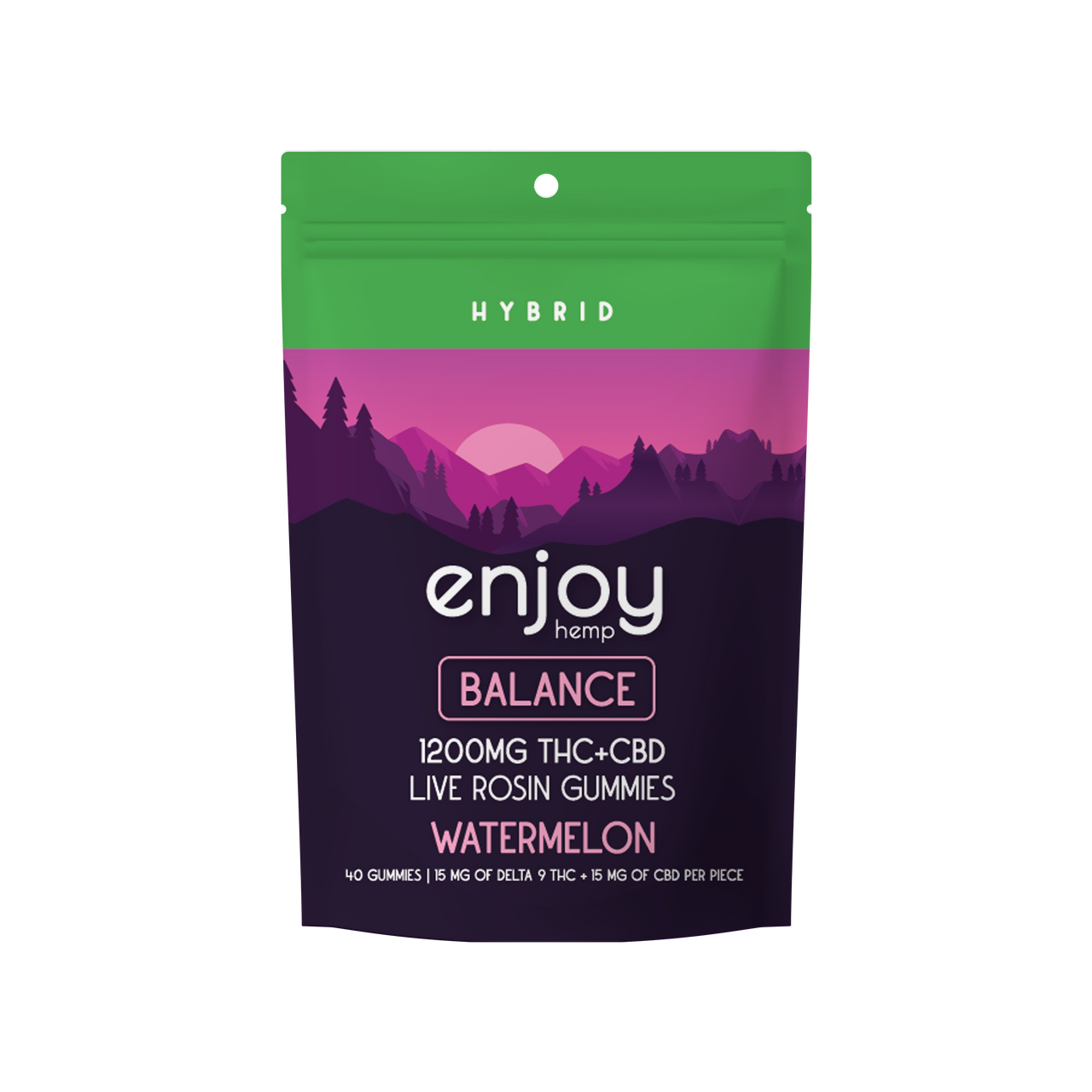 Enjoy: Live Rosin Balance 1:1 15mg Delta 9 THC + 15mg CBD Watermelon Gummies (Hybrid)