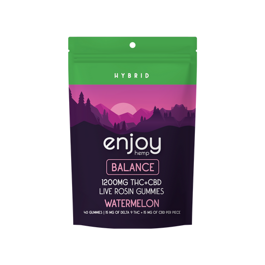 Enjoy: Live Rosin Balance 1:1 15mg Delta 9 THC + 15mg CBD Watermelon Gummies (Hybrid)