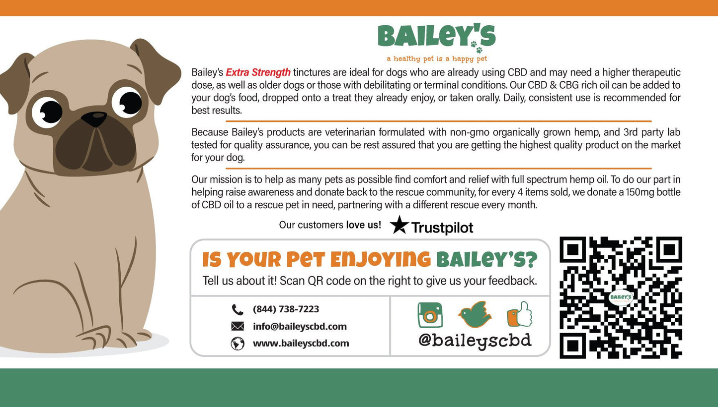 Bailey's Extra Strength 1800MG 2:1 CBD & CBG Oil For Dogs