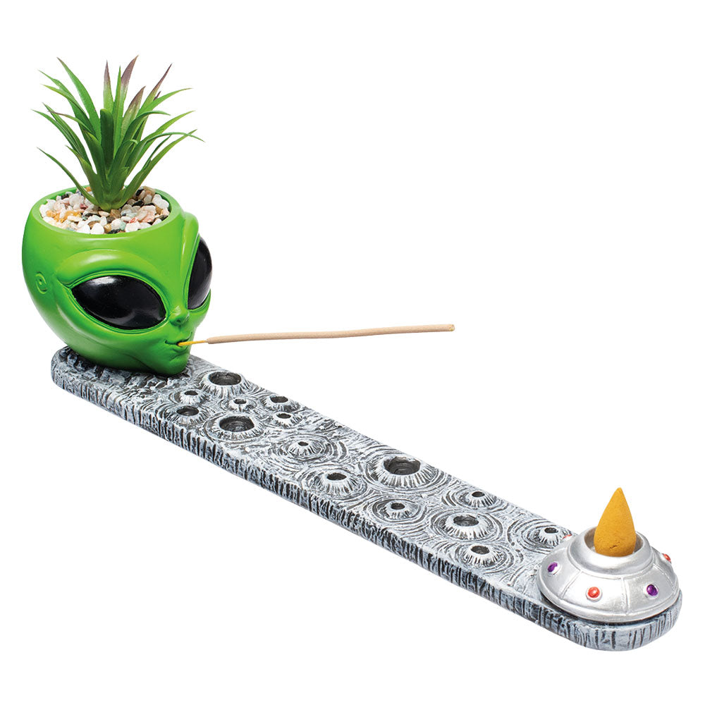 Fujima Alien Incense Burner with Faux Plant - 12.5"