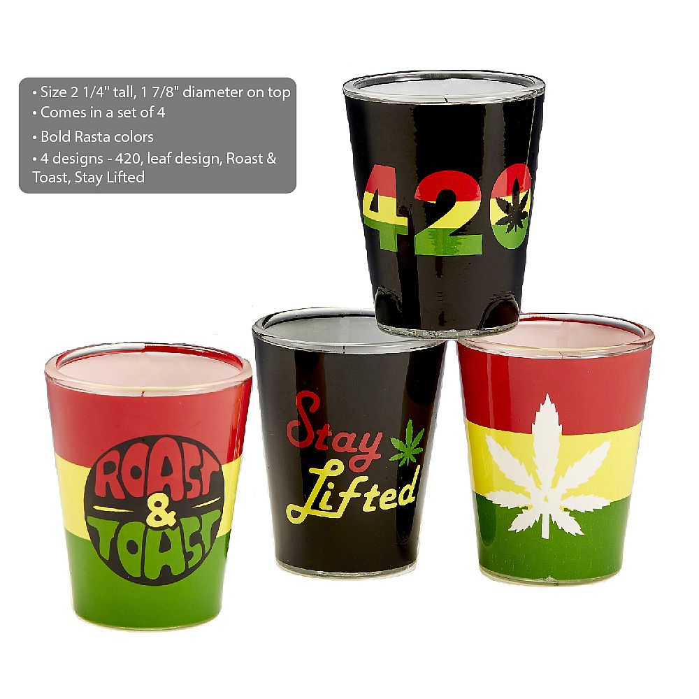 Set Of 4 Roast & Toast Shot Glasses