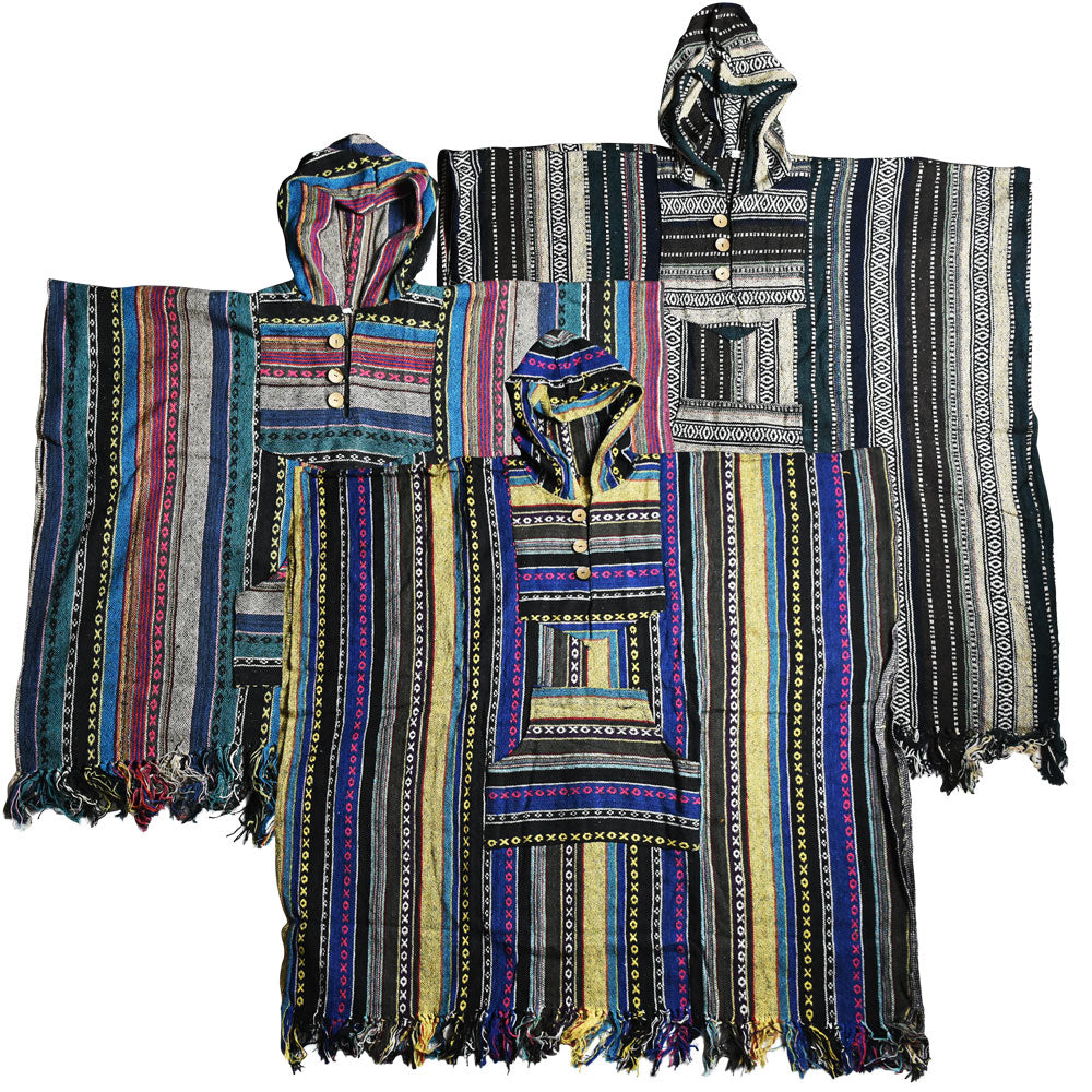 Cozy Cotton Hooded Poncho w/ Pockets - 30"/Clrs Vary