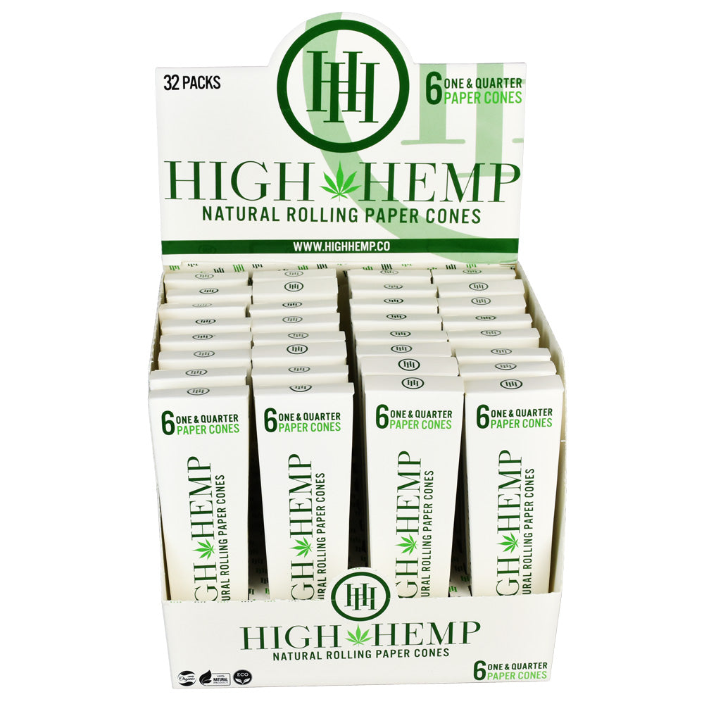 32PC DISPLAY - High Hemp Rolling Paper Cones - 6pk / 1 1/4"