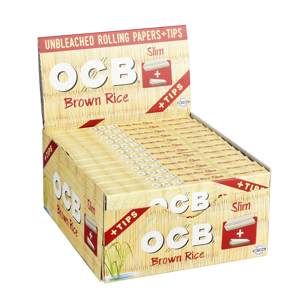 24PC DISPLAY - OCB Brown Rice Rolling Papers W/ Tips